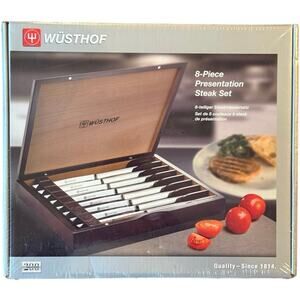 New Sealed WÜSTHOF 8-Piece Stainless Steel Presentation Steak Knife Set in Box